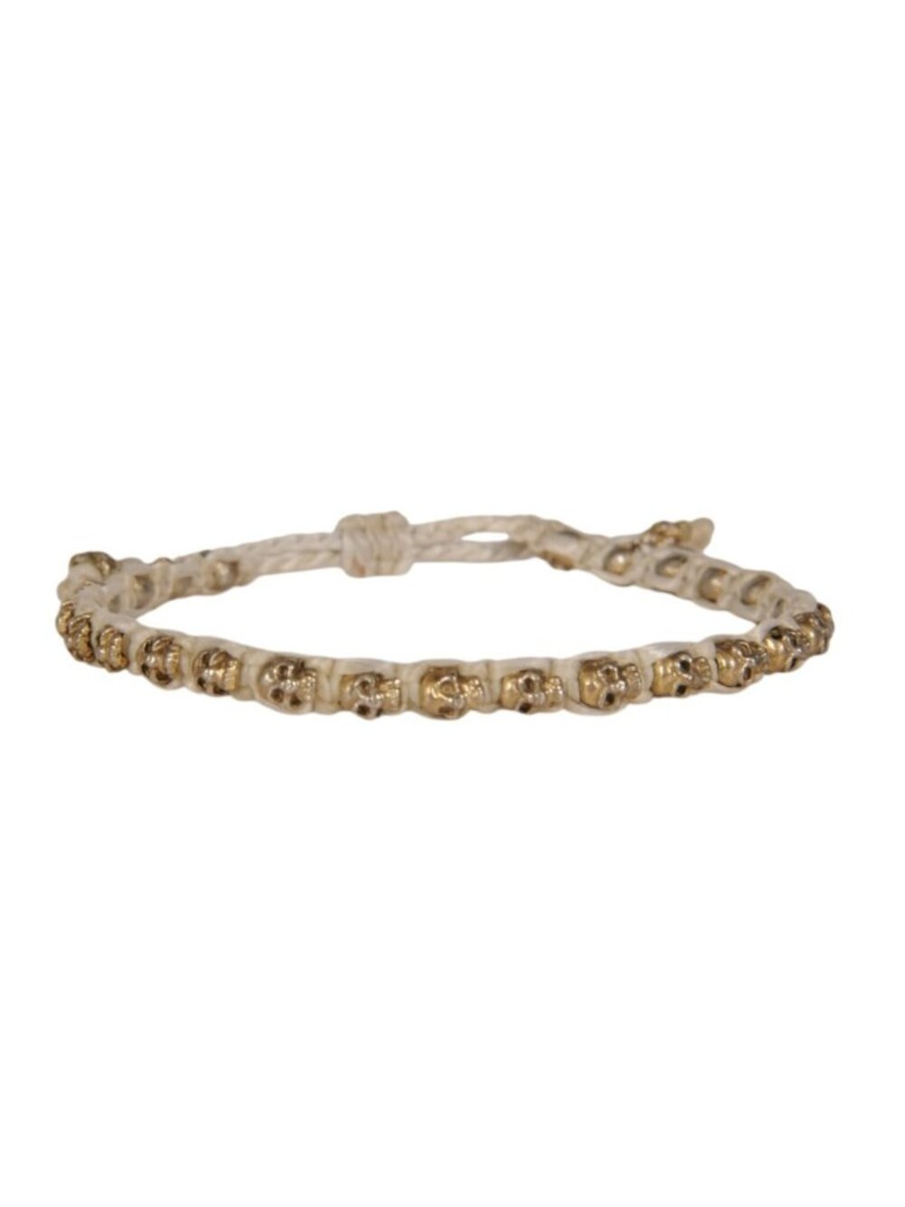 M Cohen Cuff Pull Strap Skeleton Bracelet White Tan Silver Skulls Tassel
